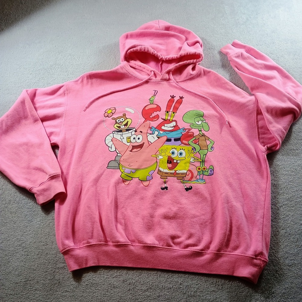 Nickelodeon Unisex Spongebob Squarepants Pink Large Graphic Hoodie‎ Retro Grunge